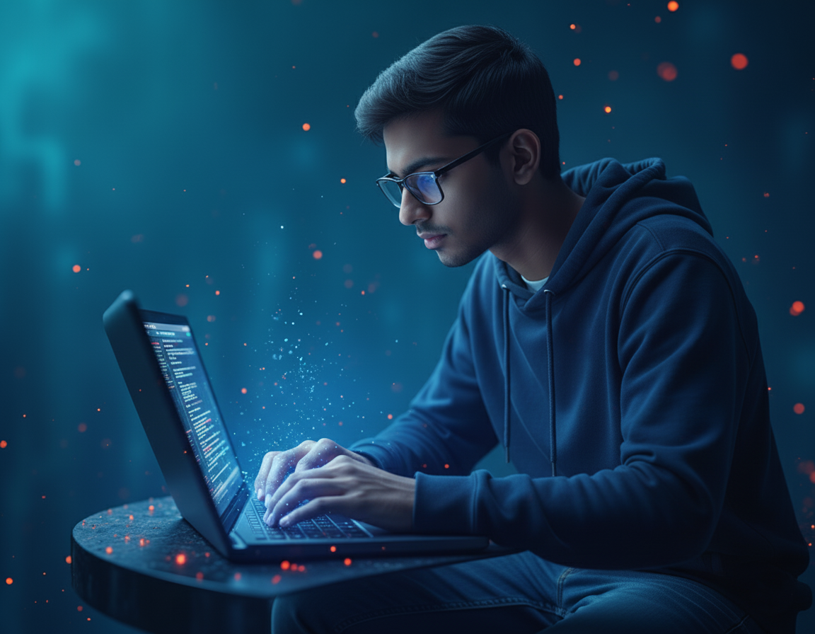 Person coding on a laptop